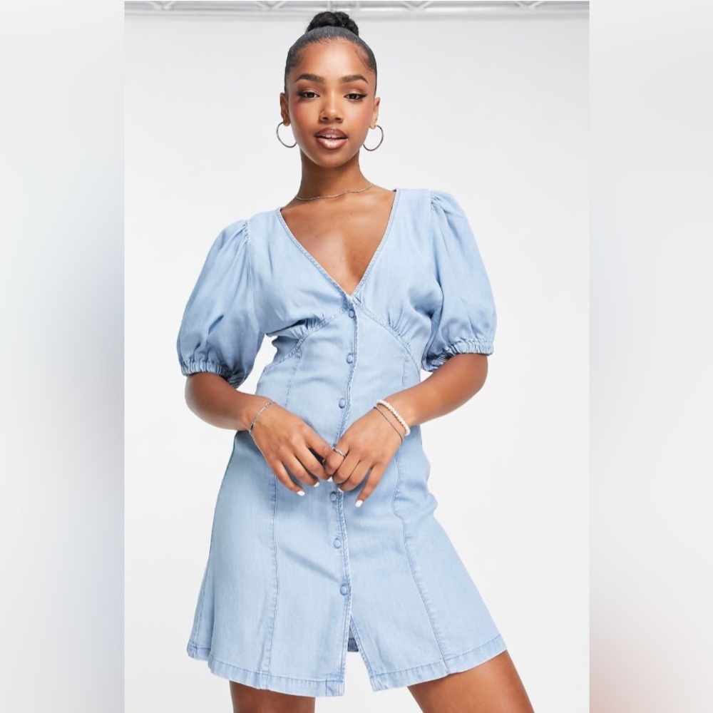 NWT ASOS DESIGN soft denim seamed mini tea dress